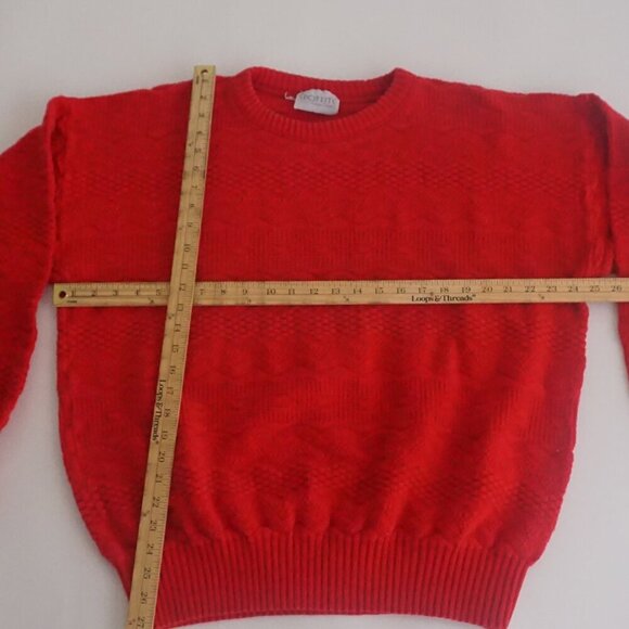 VTG 80s Spotlite Red 3D Eclectic Biggie Cosby Chunky Knit Crewneck Sweater XL - Picture 3 of 9